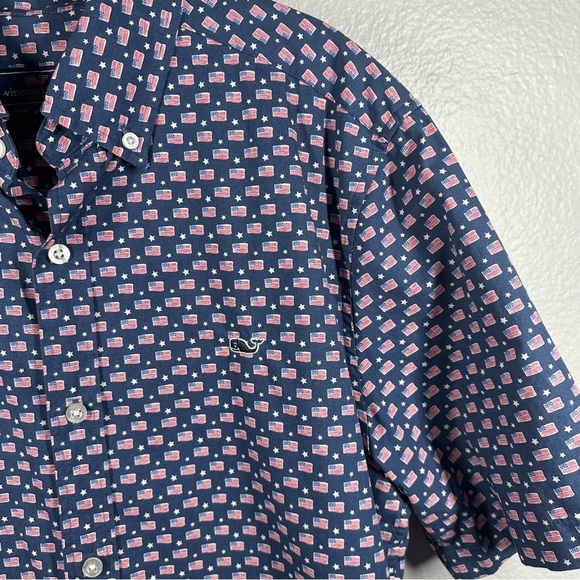Vineyard Vines American Flag Shirt Men's Small Short Sleeve Classic Fit Whale - Picture 2 of 6